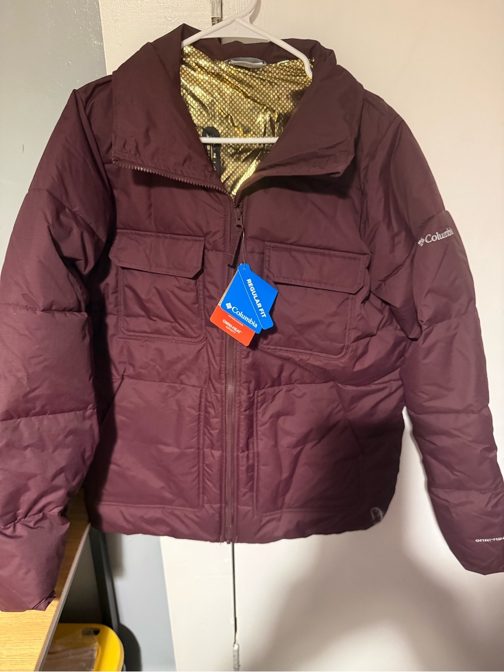 Columbia Kids Maroon Puffer Jacket with Gold Lining